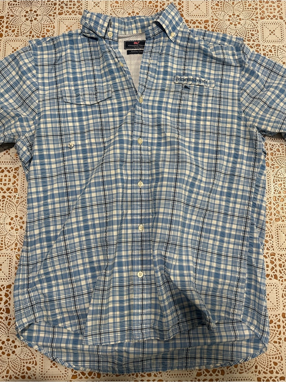 Vineyard Vines Harbor Shirt Blue Plaid Fishing Shirt Mens Large Vented